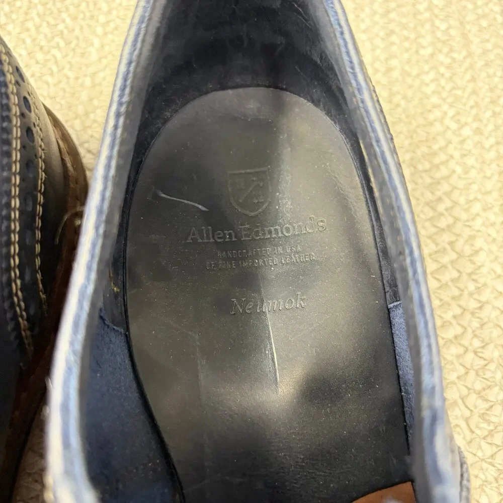 Allen Edmonds Neumok Wingtip Oxford Dress Shoes Blue Leather Mens 11 D